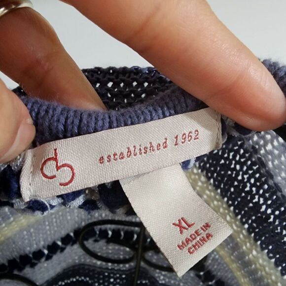 CB Cut out Shoulder Blue and White Knit Sweater Women sz XL Casual Office - Picture 4 of 8